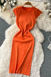 Robe de bureau en tricot pour femme, robe moulante élégante et fendue